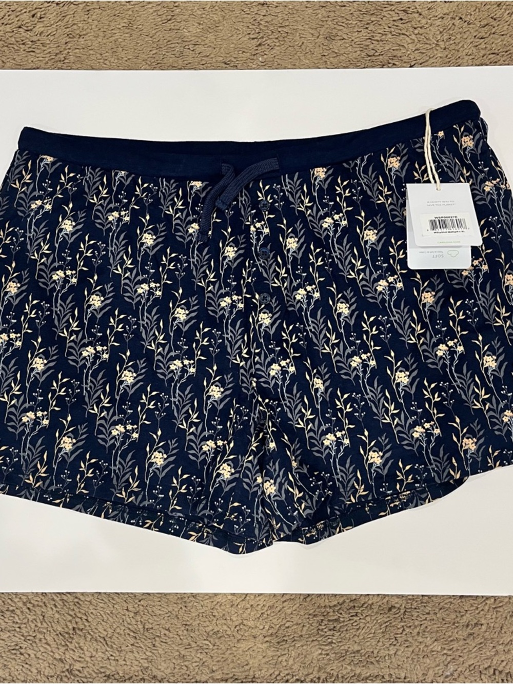 Floral Print Navy Sleep Shorts with Drawstring